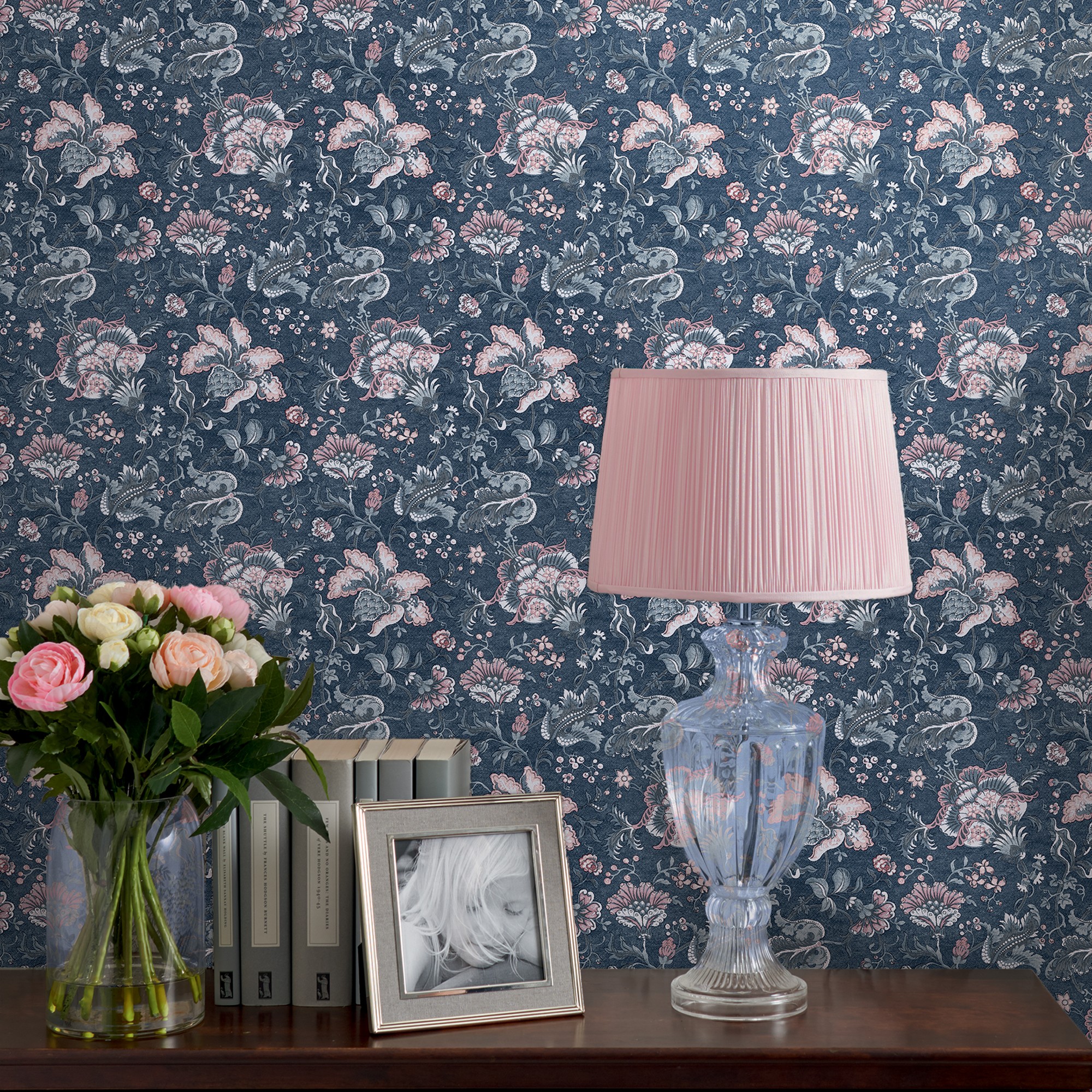 Portia Floral Wallpaper 114908 By Laura Ashley In Dark Seaspray Blue